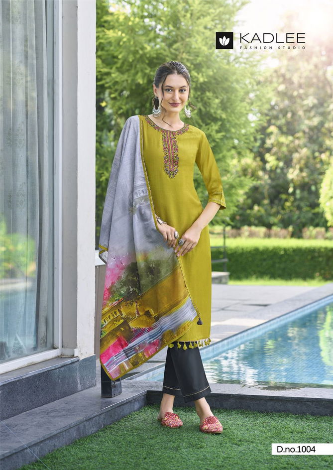 Zarin By kadlee Viscose Weaving Embroidery Kurti With Bottom Dupatta Wholesale Shop In Surat